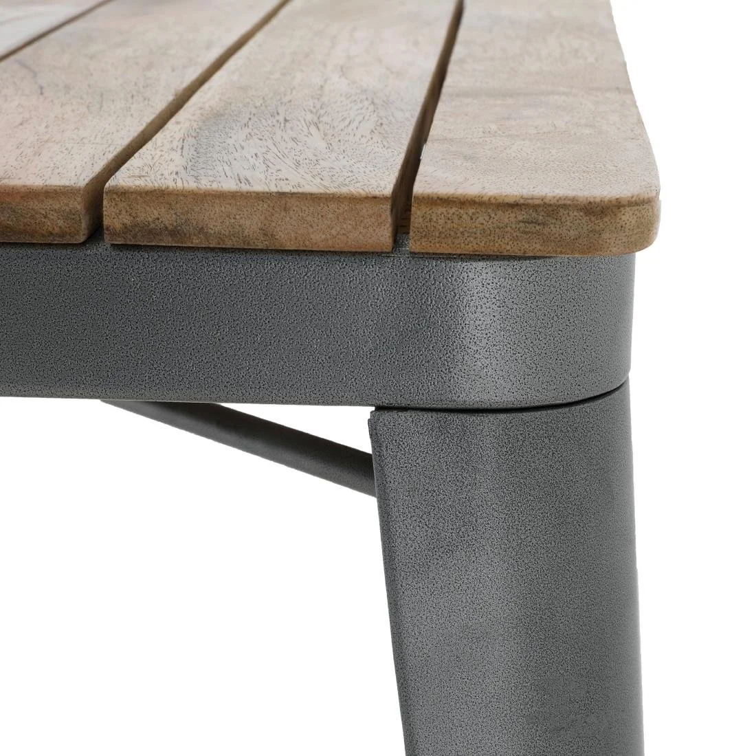 Bolero Bistro Dining Table Slatted Mango Wood Top Gunmetal Frame 650mm - Image 5